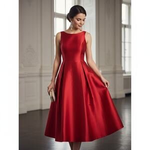 Adrianna Papell Red Satin Fit‑and‑Flare Dress – Size 6 – NWT – Zip Closure